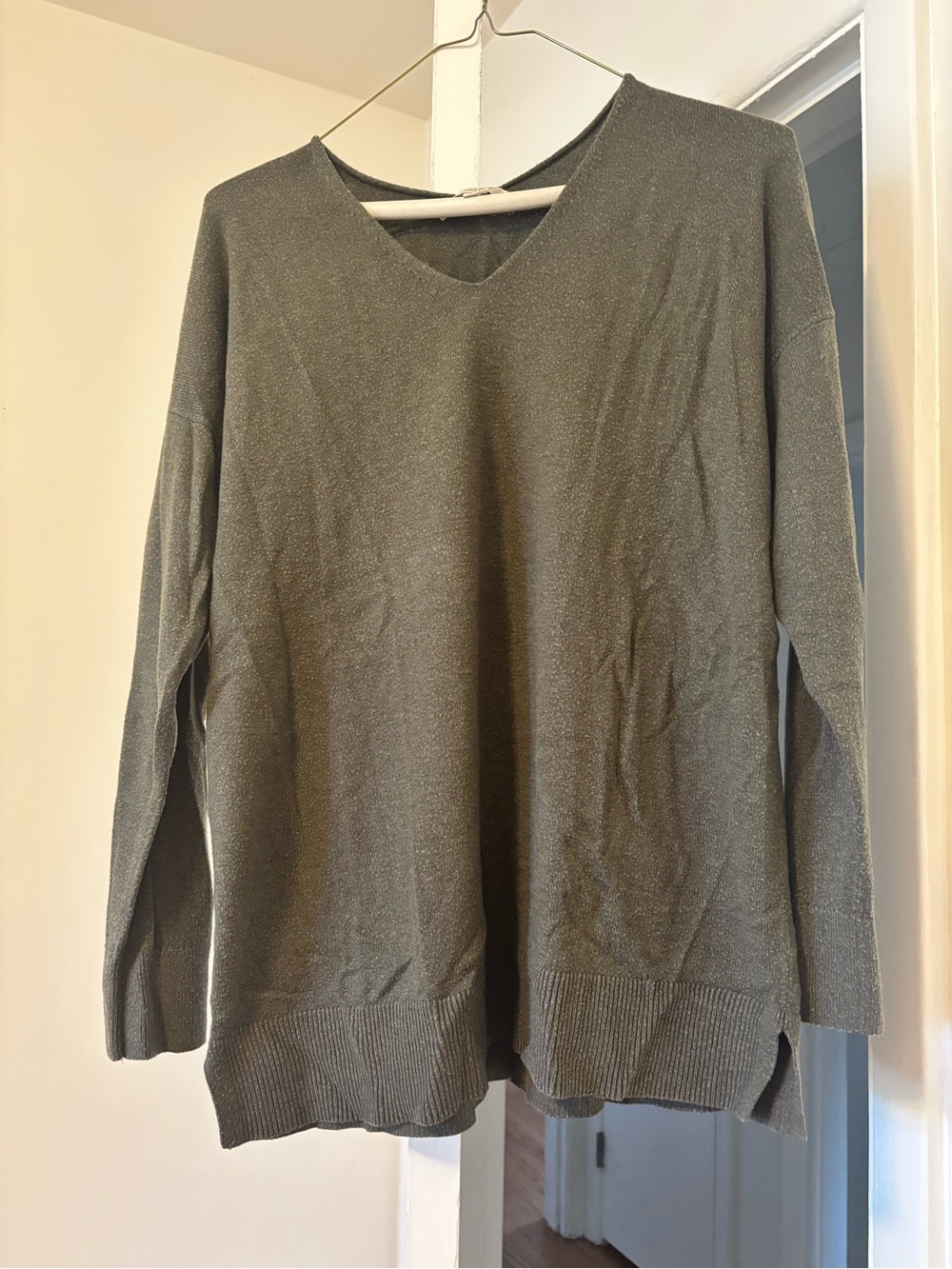Maternity Cozy V-Neck Olive Green Sweater